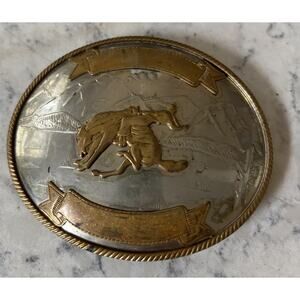 German Silver Vintage Belt Buckle Bronc Rider